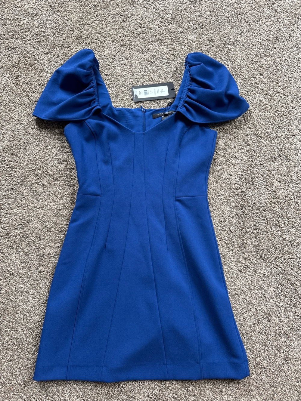 French Connection Women’s US 2 NWT Retail $148 Puff-Sleeve Blue Mini Dress